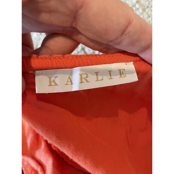 Coral Linen Blend Mini Dress Sleeveless V Neck Ruffle‎ Hem Summer Casual - Picture 5 of 6